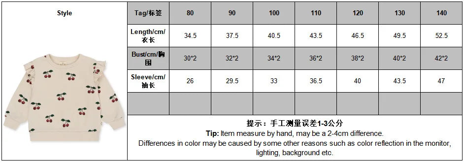 Konges Slojd AW Baby Girls Sweatshirts + Pants 2 Pcs Sets Lambswool Cherry Jackets Kids Clothes Girls Print Dresses Coats 1-9Yrs.