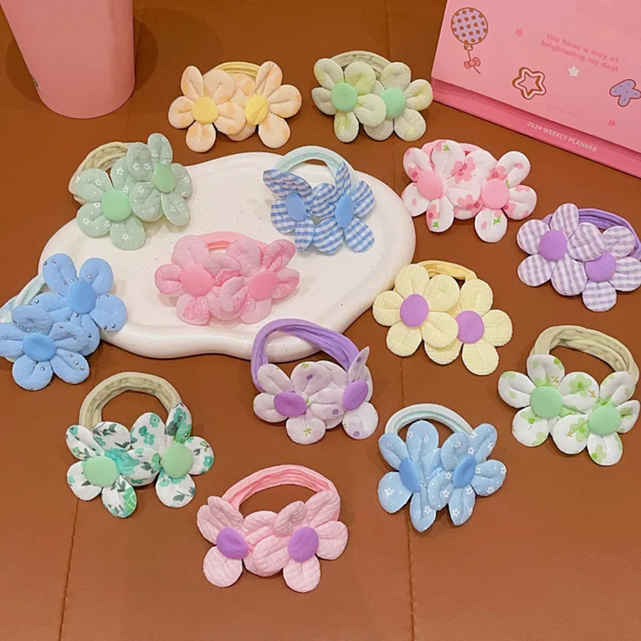Colorful Flower High Elasticity No-Damage Towel Ring for Girls Cute Baby Hair Ties Comfortable Soft Hair Bands for Kids.