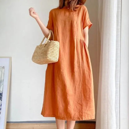 Fett mm Kleid Sommer einfarbig Baumwolle Damen mittellangen Rock lose dünne Kleider