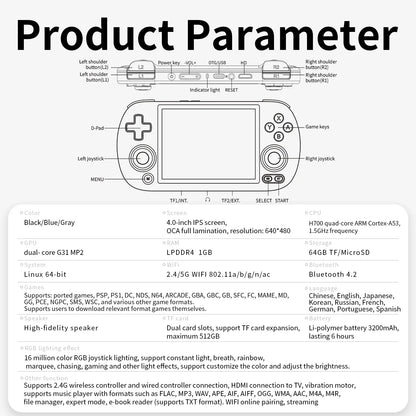ANBERNIC RG40XX H Retro Handheld Game Console 64 Bit 4.0 Inch IPS Screen Linux WIFI Bluetooth HDMI Output Video Game Player.