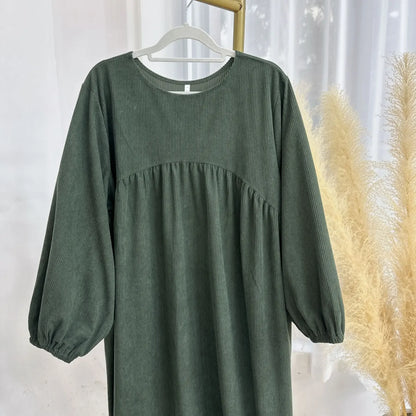 Winter Corduroy Abaya Warm Muslim Dress Closed Abayas for Women Dubai Luxury Turkey Kaftan Hijab Robe Ramadan Eid Islam Clothes