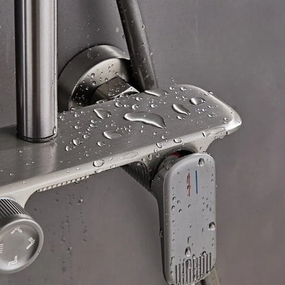 Grey/Chrome Brass Shower System Four Ways Water Outlet Bathroom Shower Faucet Set Rainlfall Hot Cold Bathroom Shower Set