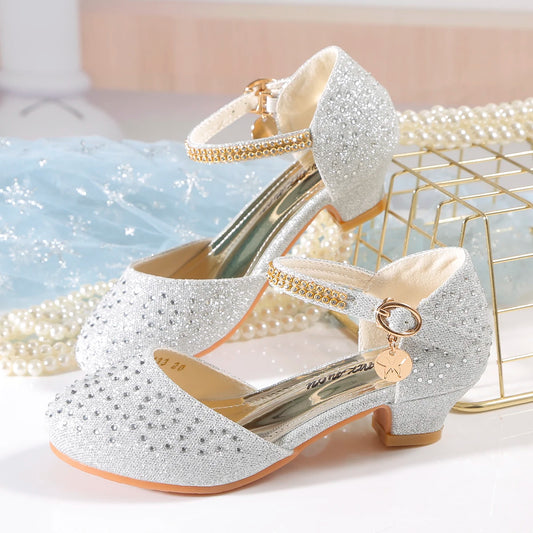 YUNICUS Spring Girls Rhinestone Shiny Princess Shoes Children'S Performance Crystal Shoes Little Girls low Heel Single Shoes.