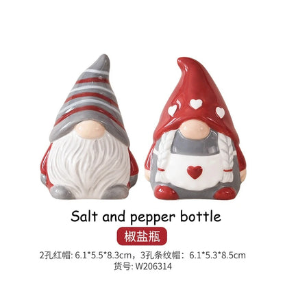 Nordic Stitching Santa Claus Dishes Plates Tableware Set Embossed Sealed Jar Seasoning Jar Western Ceramic Flat Plate Cup