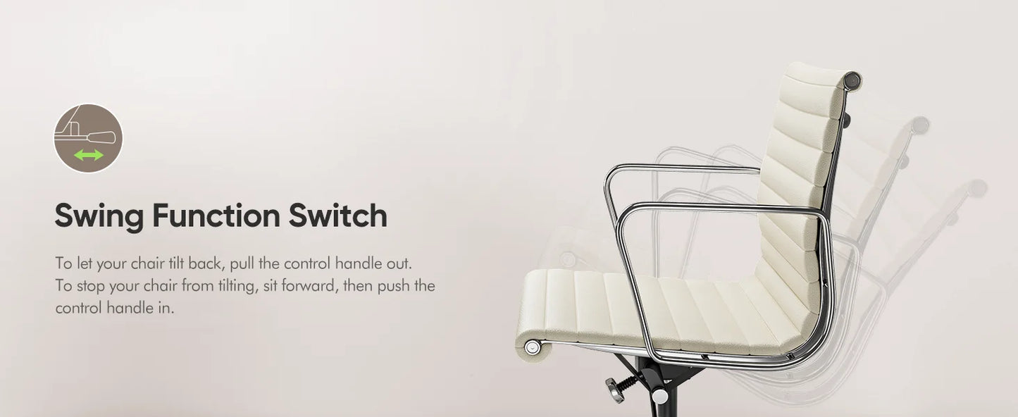 Weiße Drehstühle aus echtem Leder mit mittlerer Rückenlehne, ergonomischer Bürostuhl, verstellbarer drehbarer Gaming-Stuhl aus Leder, gerippter Bürostuhl