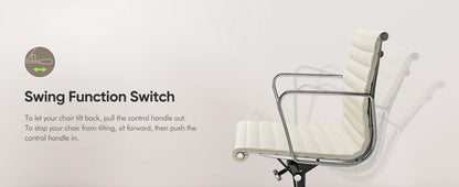 Weiße Drehstühle aus echtem Leder mit mittlerer Rückenlehne, ergonomischer Bürostuhl, verstellbarer drehbarer Gaming-Stuhl aus Leder, gerippter Bürostuhl