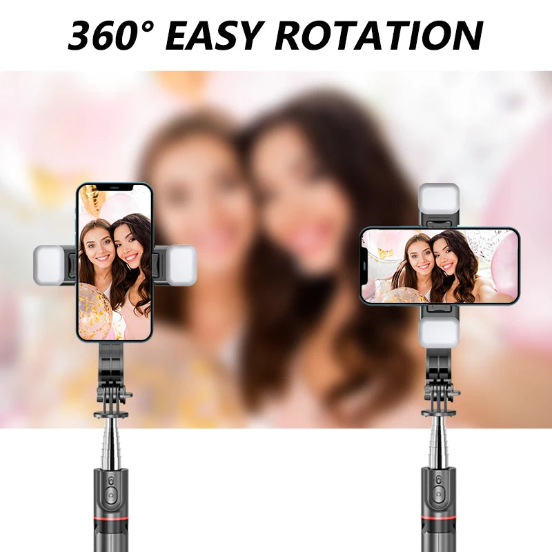 L13D Selfie Stick 1160mm with Wireless Bluetooth Double Fill Light Extended Tripod with Remote Shutter for Android IOS Cellphone.