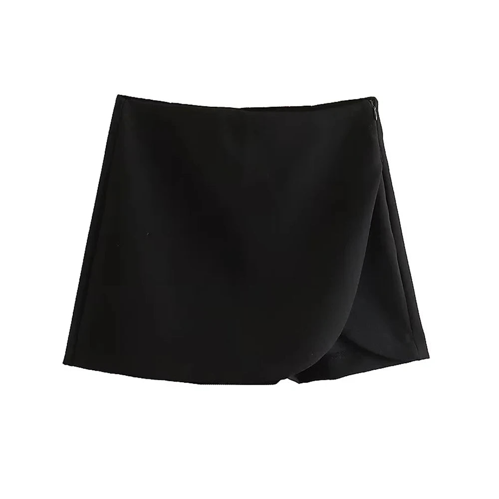 Women Fashion Pareo Style Shorts Skirts Vintage High Waist Side Zipper Female Skort Mujer