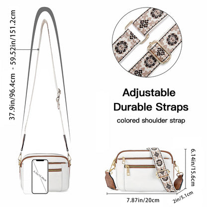 Stylish Wide Strap Shoulder Bag Women's Multiple Pockets Faux Leather Crossbody Bags Adjustable Strap  Travel Handbag Purse.