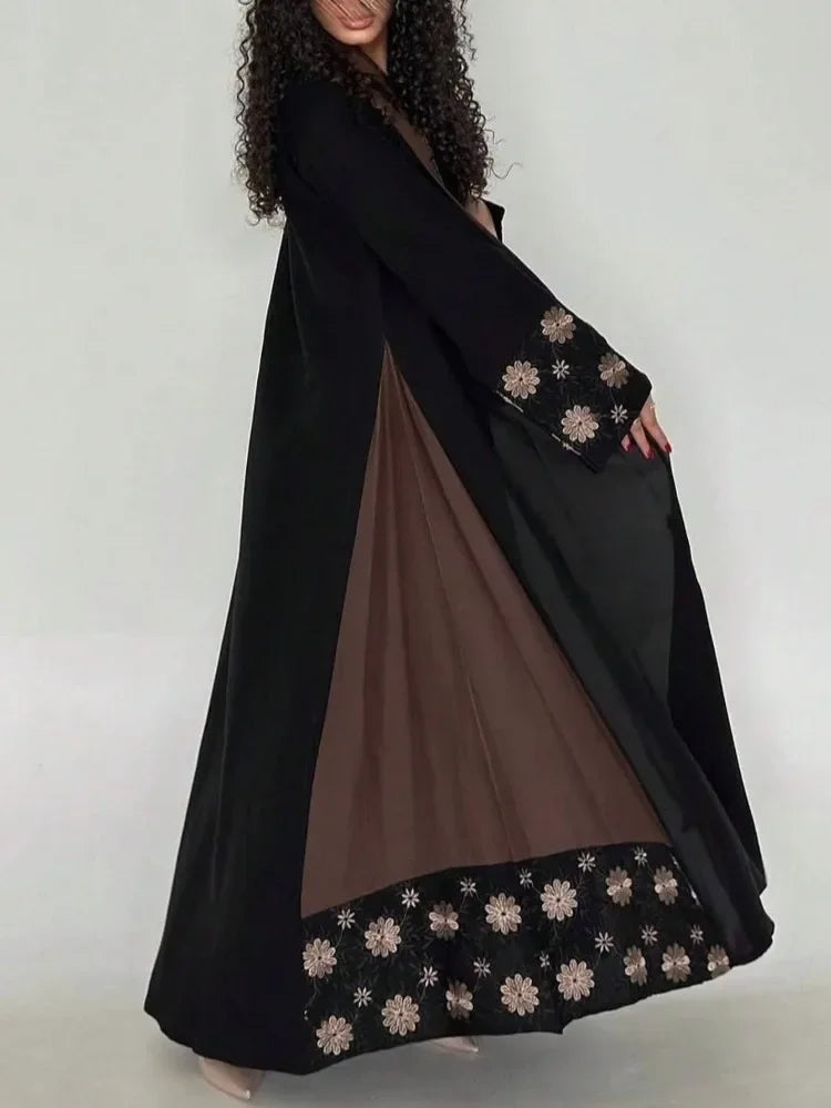 Middle Eastern Printed Floral Abaya Muslim Women Full Sleeve Loose Open Front Abayas Elegant Kaftan Jilbabs Islamic Maxi Dresses.