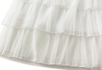 Beiyingni Woman Mesh Long Midi Cake Skirt Solid Color Elegant French Tiered Fairy Tulle Skirts Khaki Casual High Waist Faldas.