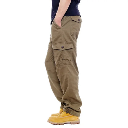2025 Men's Casual Elastic Waist Plus Size Cargo Pants Multiple Pockets Loose Fit Trousers For Construction Site.