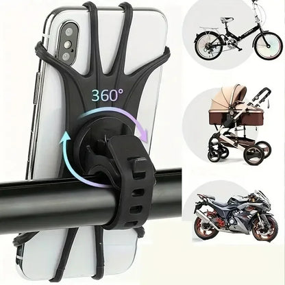 360 Rotatable Mobile Phone Bicycle Motorcycle Holder Bike Safe Bracket Silicone Support Silicone Pull Type For All Phone Stand.