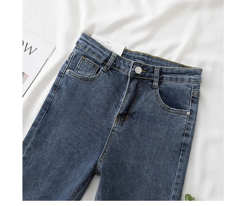 High-Waisted Slimming Jeans Women's Spring Summer New Style Outerwear Tight Fitting Elastic Waistline Legging Shoes.