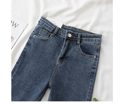 High-Waisted Slimming Jeans Women's Spring Summer New Style Outerwear Tight Fitting Elastic Waistline Legging Shoes.