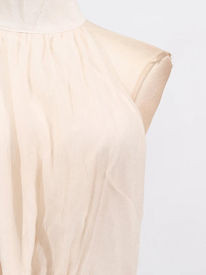 VGH Solide Abend Gespleißt Rüschen Maxi Kleider für Frauen High Neck Ärmellose Tunika Temperament Zeremonie Kleid Weibliche Kleidung