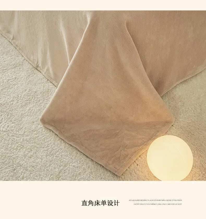 Winter Thick Warm Luxury Bedding Set Include Quilt Cover Sheet Pillowcase Solid Color Coral Velvet Soft Queen Duvet Cover Set