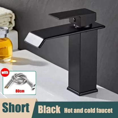 Black waterfall hot and cold faucet wash basin countertop basin bathroom cabinet splash proof basin faucet kitchen
