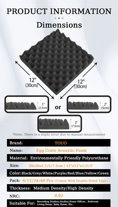 TOUO 6-48 Pack Acoustic Panels Sound Proof Foam Panels Wall Soundproofing Acoustic Foam Panels  Flame Retardant