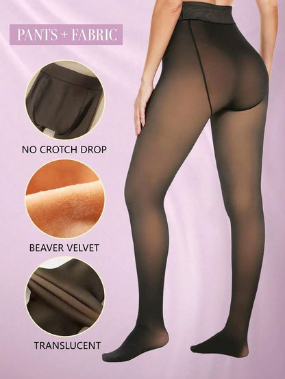 Women Thermal Leggings Winter Warm Sexy Elastic Translucent Pantyhose Female Fleece Thermal High Waist Slim Thicken Tight Pants