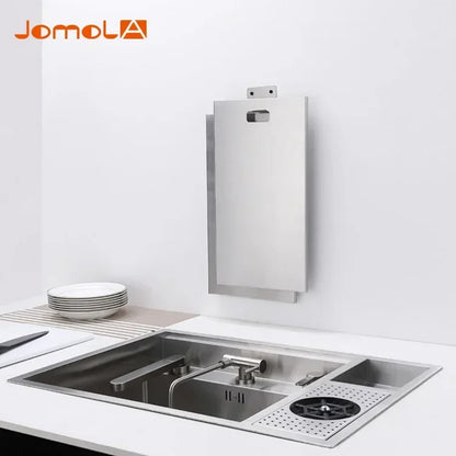 Black Concealed Kitchen Sink with Lid Stainless Steel Multifunctional Bar Built-In Vegetable Sink with Cup Wash Middle Downspout