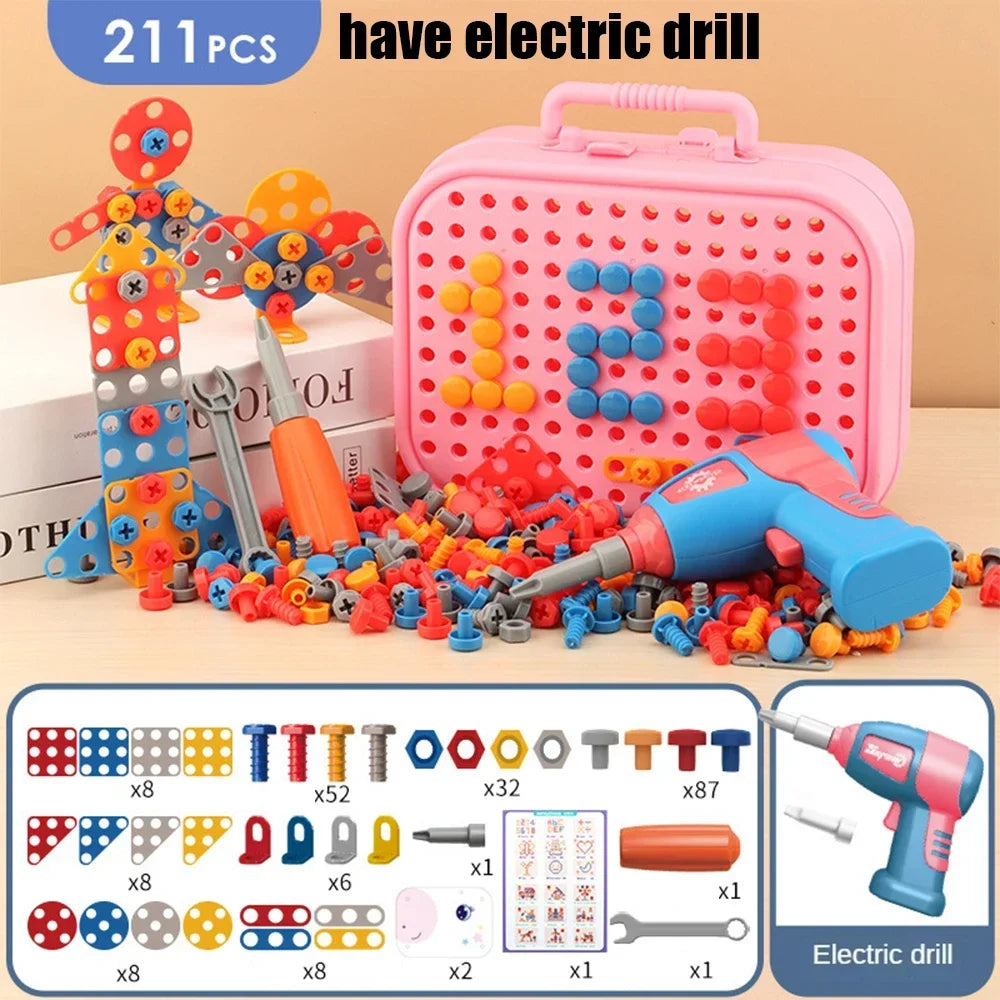 Children Toys Tool Set Electric Drill Screw Nut 3D Puzzle Toys Pretend Play Repair Tool Box Drilling Assembly Educational Toys