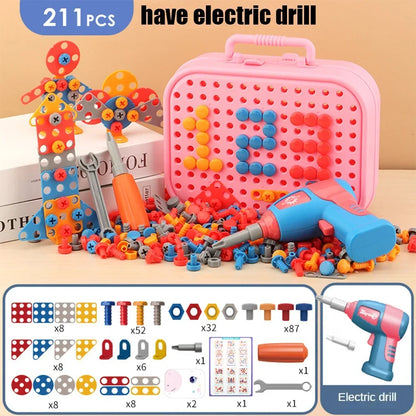 Children Toys Tool Set Electric Drill Screw Nut 3D Puzzle Toys Pretend Play Repair Tool Box Drilling Assembly Educational Toys