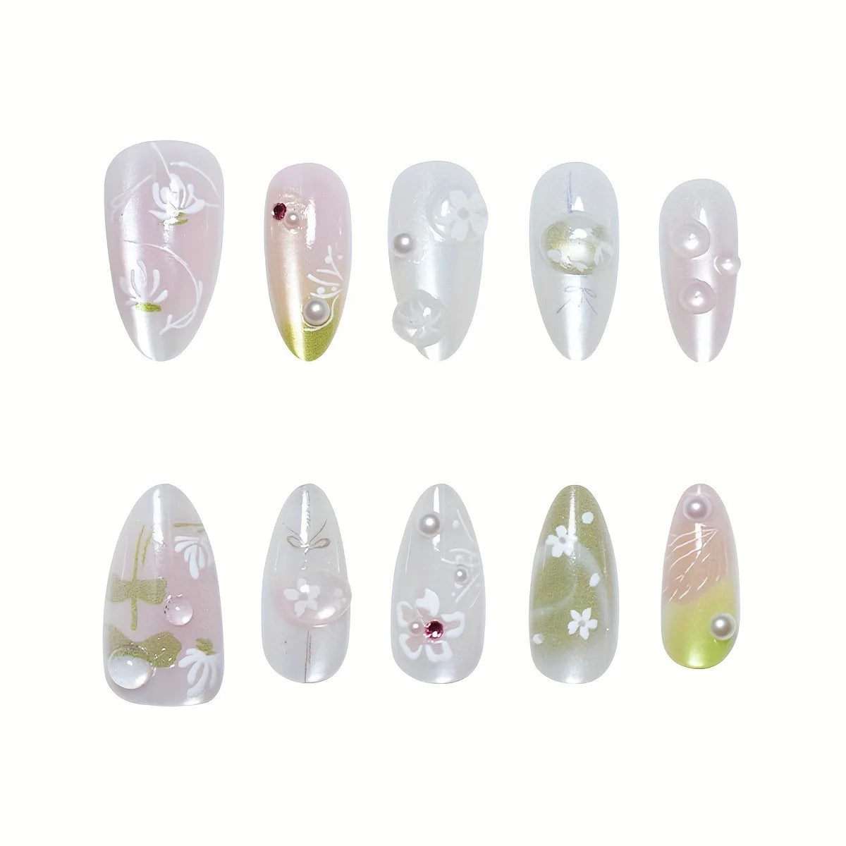 10pcs Handmade Press on Nails Cartoon Shark Pattern Design Fake Nails Wearable Detachable Ins Simple Almond Shaped False Nails.