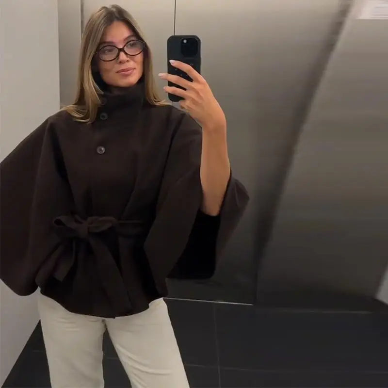 Mode Stehen Kragen Frauen Mantel mit Gürtel Casual Langarm Weibliche Lose Jacken Elegante Herbst Neue Feste Dame Oberbekleidung Straße.