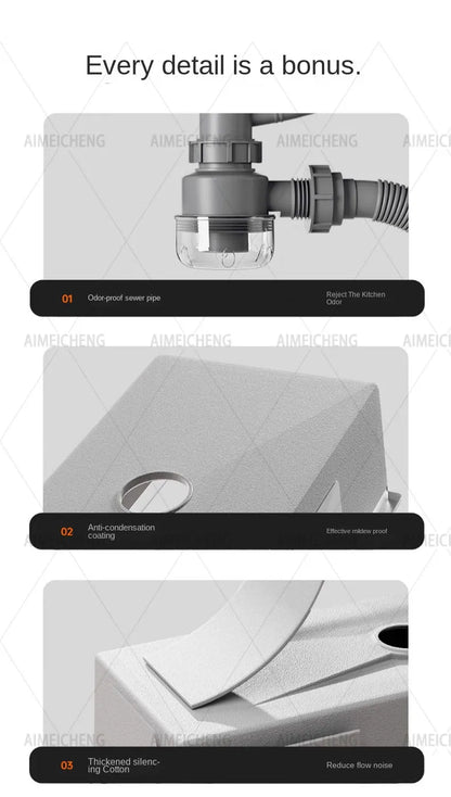 Original-Finish, spülmaschinenkompatibles SUS304-Edelstahl-Küchenspüle mit großer Einzelschüssel und Unterbau