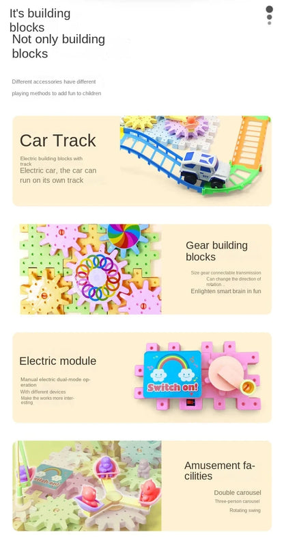 Electric Gears 3D Puzzle Model Building Kits Plastic Brick Blocks Educational Toys for Kids Children Gear Blocks Building Toys.