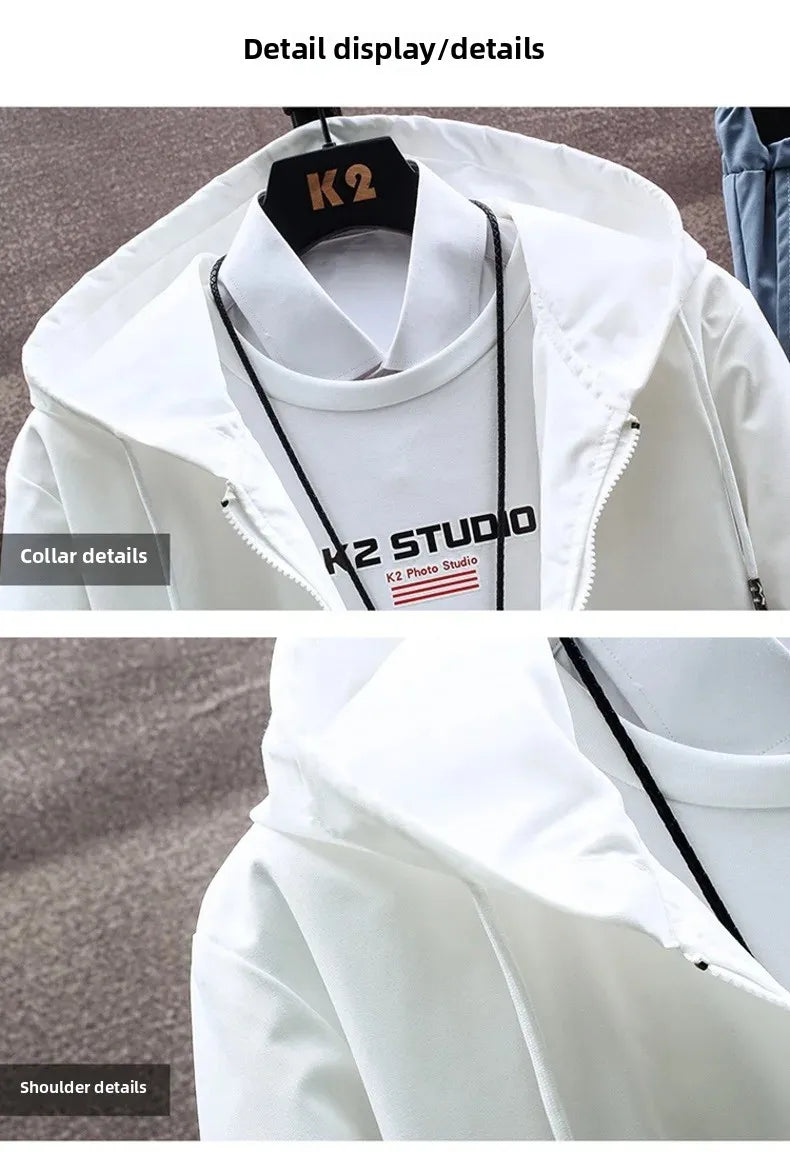 New Men's Sportswear Set Casual Loose Fit Sweatpants with Drawstring Two-Piece Korean Style Autumn Collection.