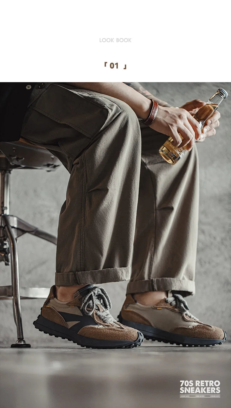 Maden Frühling Vintage Dickbesohlte Patchwork Schwarze Sneakers Lässige atmungsaktive Joggingschuhe Low-Top-Schnürschuhe Sportliche Sommerschuhe