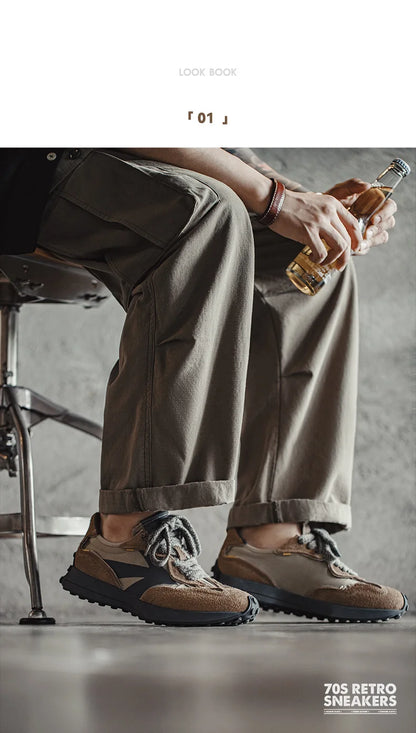 Maden Frühling Vintage Dickbesohlte Patchwork Schwarze Sneakers Lässige atmungsaktive Joggingschuhe Low-Top-Schnürschuhe Sportliche Sommerschuhe