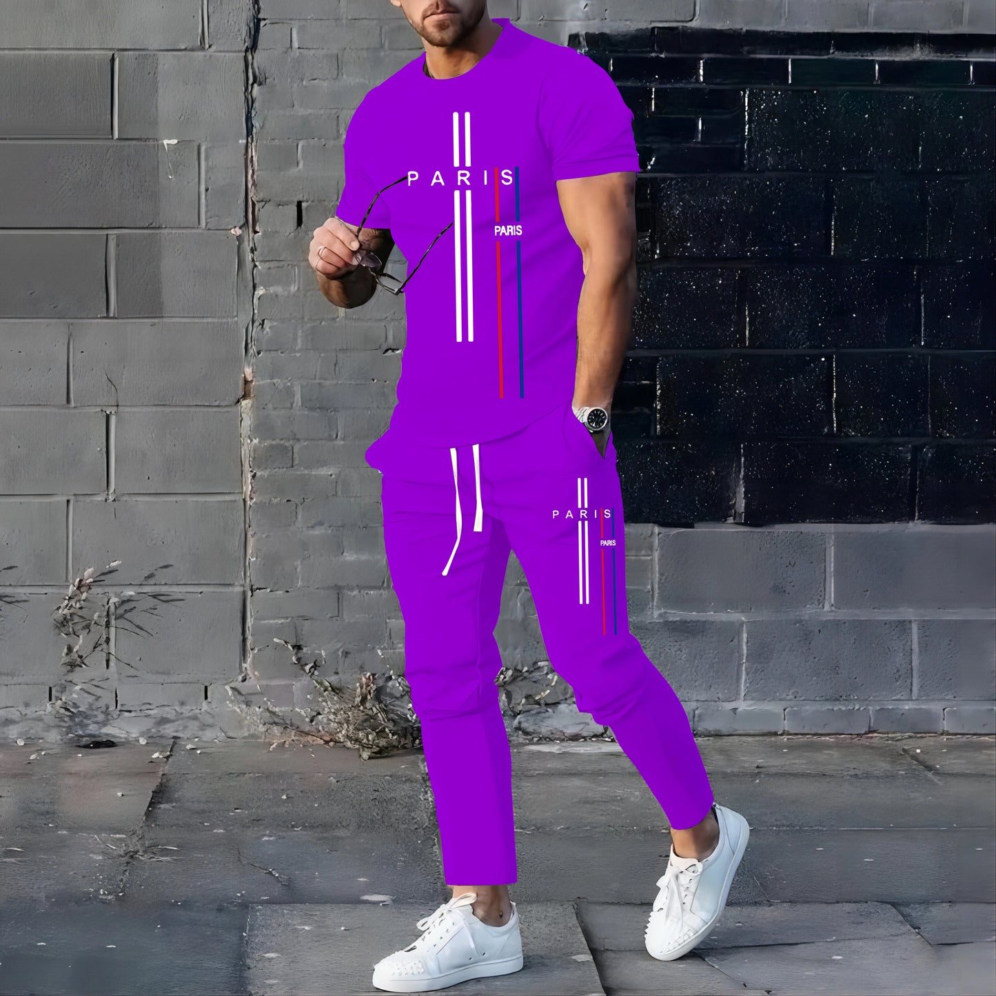 New StyleSummer Spring Fashionable Men's Football Sportswear T-shirt Pants Set Casual Short Sleeve Set Jogging Fitness Clothing.