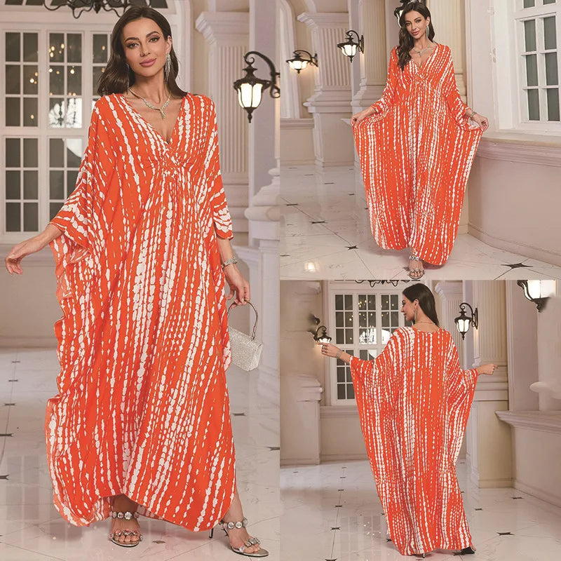 Kaftan-Kleider für Damen, Wellenhals-Badeanzug, Überwurf, Kaftan-Kleid, Übergröße, übergroßes langes Strandkleid.
