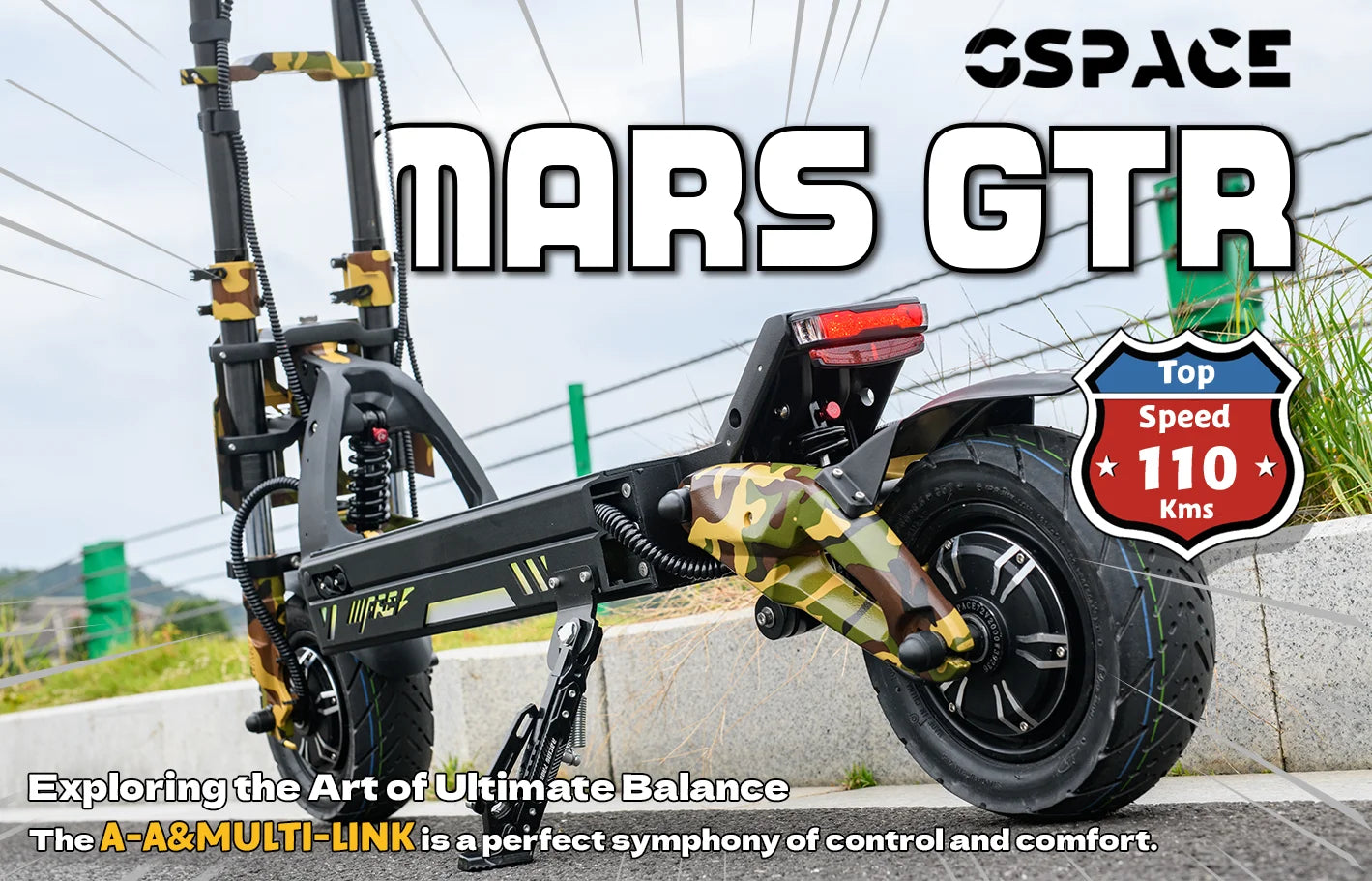 GSPACE MARS11 GTR Electric Scooter 2000*2W Motor 72V45Ah Battery Escooter  11 inch City tires E-Scooter.