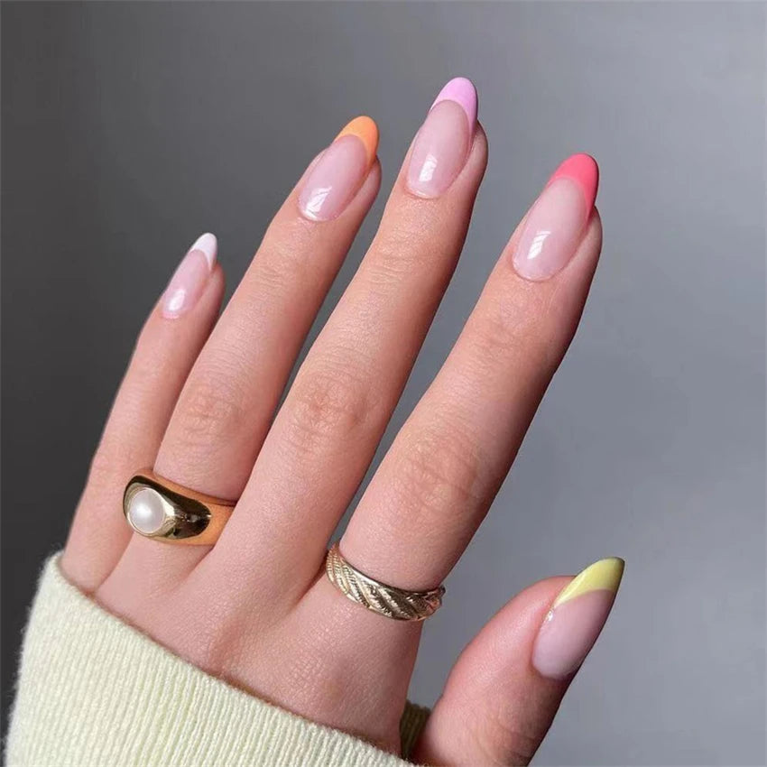 24Pcs Manicure Wearable Fake Nails Ballerina Removable Coffin Fake Nails Finished Women Girls Almond False Nails Art Decoration.