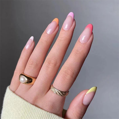 24Pcs Manicure Wearable Fake Nails Ballerina Removable Coffin Fake Nails Finished Women Girls Almond False Nails Art Decoration.