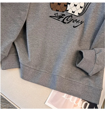 175 kg Plus Size Damen Büste 170 Herbst Cartoon Langarm Sweatshirt Schwarz Grau 5XL 6XL 7XL 8XL 9XL