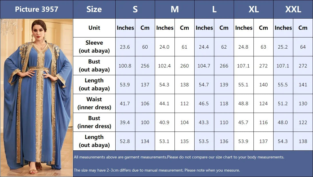 Ramadan Sequins Dubai Abayas Arab Tunics Batwing Sleeve Dresses For Women Gala Two pieces Moroccan Elegant Kebaya.