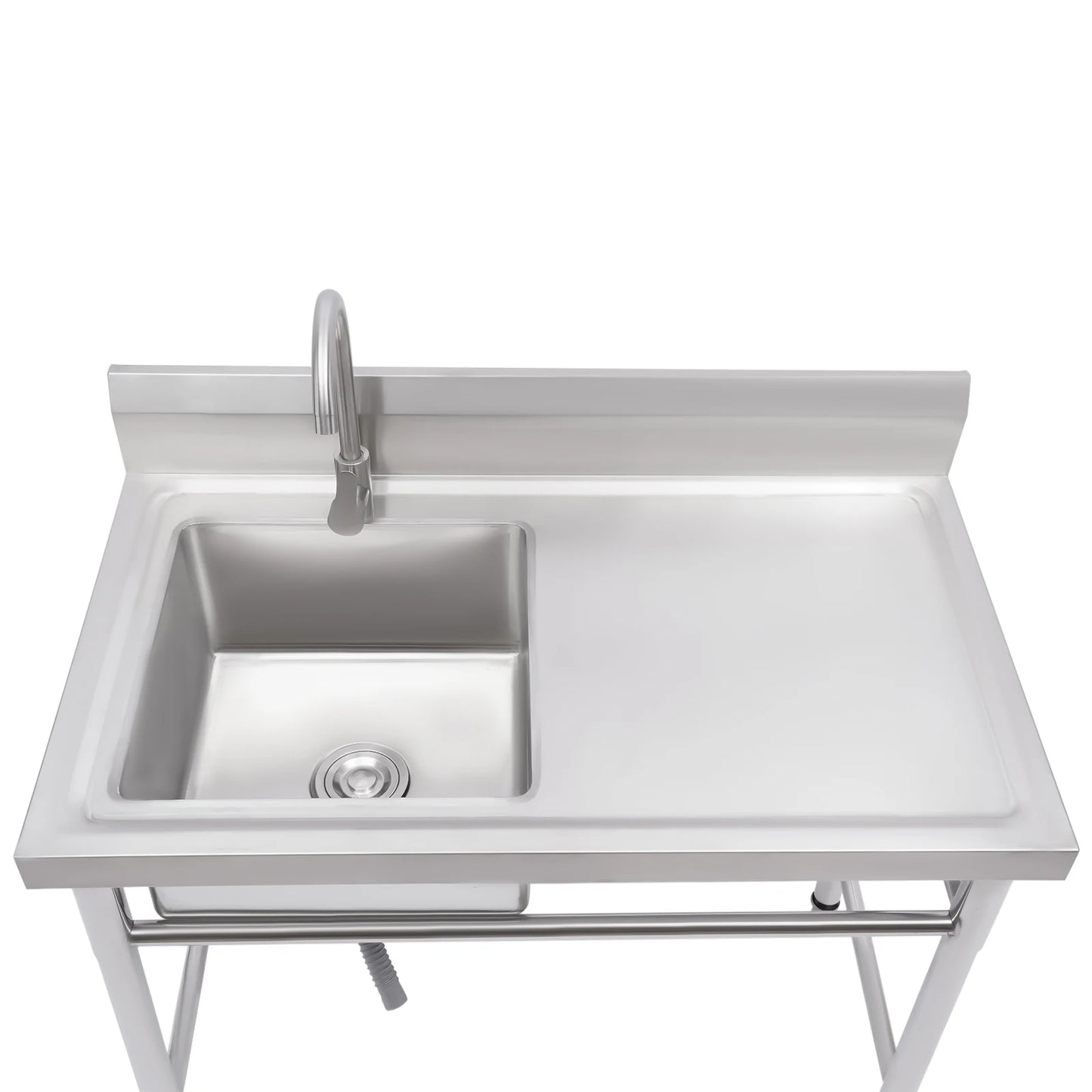 Küchenspüle mit 201 Stauraum, Edelstahlspüle mit Waschbecken, 100 x 60 x 93 cm, freistehendes kommerzielles Küchenspüle aus Edelstahl