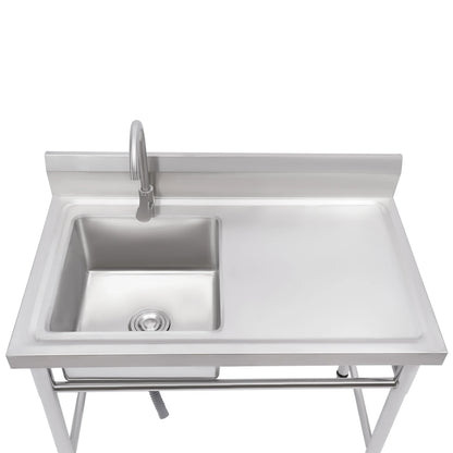 Küchenspüle mit 201 Stauraum, Edelstahlspüle mit Waschbecken, 100 x 60 x 93 cm, freistehendes kommerzielles Küchenspüle aus Edelstahl