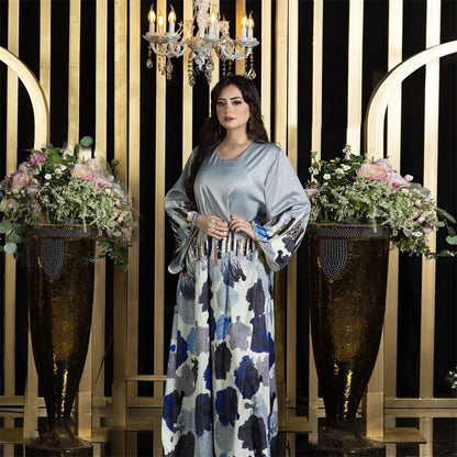 Siskakia Arab Saudi Printing Sequins Long Dresses Galabia Muslim Eid Women Abayas Islam Clothing Turkish African Kebaya 2024 New.