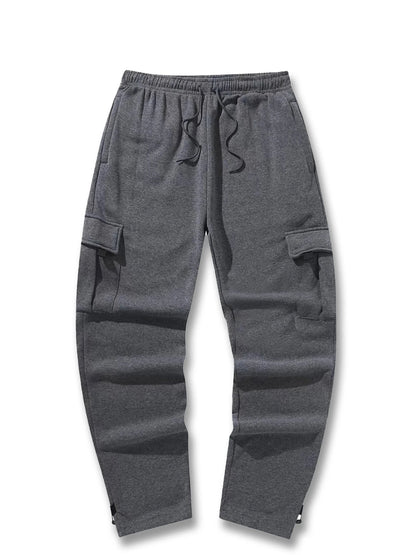 Mens Sweatpants Straight Fit Casual Pants Autumn Winter Men Running Jogger Sports Gym Trousers Solid Color Multi-pocket Pants.