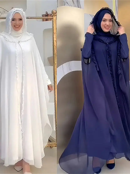 Ramadan Chiffon Muslim 2 Piece Khimar Abaya Set Islam Hijab Dress African Dresses For Women Kebaya Robe Femme Musulmane Kaftan.