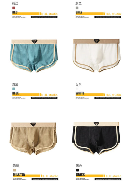 3 Teile/paket Mode Eis Seide Gestrickte Plaid Boxer Atmungsaktive Komfort Mesh Gabelung Unterhose Super Weiche Hohe Elastische männer Höschen