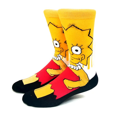 New 1 Pair The Simpsons Harajuku Women Men Socks Cartoon Personality Skateboard Socks Anime Middle Tube Cotton Unisex Socks.