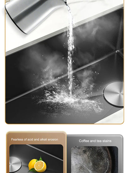 Black Stainless Steel Kitchen Sink Waterfall Sink dishwashing Basin Large Single Sink Household Sink Under The Counter Sink
