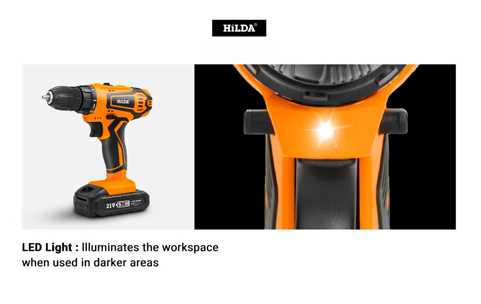 HILDA 21V Bohrmaschine Mini Wireless Power Treiber Lithium-ionen Batterie Akku-bohrschrauber Elektrische Schraubendreher Hause DIY Power werkzeuge